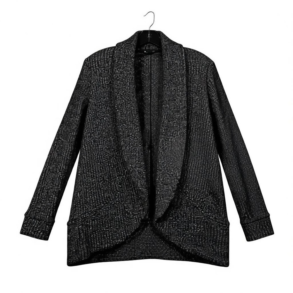 Gibsonlook‎ Open Front Knit Cardigan Sweater Charcoal Gray Medium Officecore
